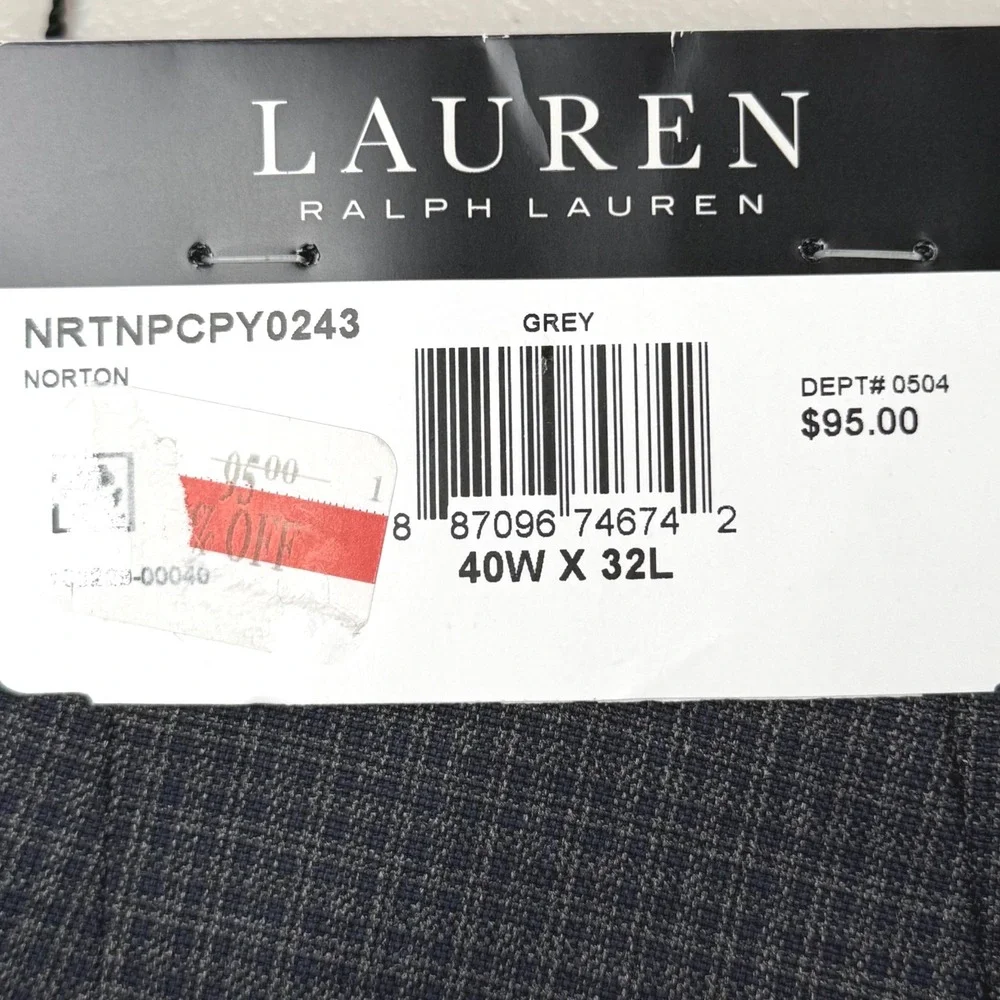 Lauren Ralph Lauren Mens Norton Ultraflex Grey Check Dress Pants 40W x 32L NEW